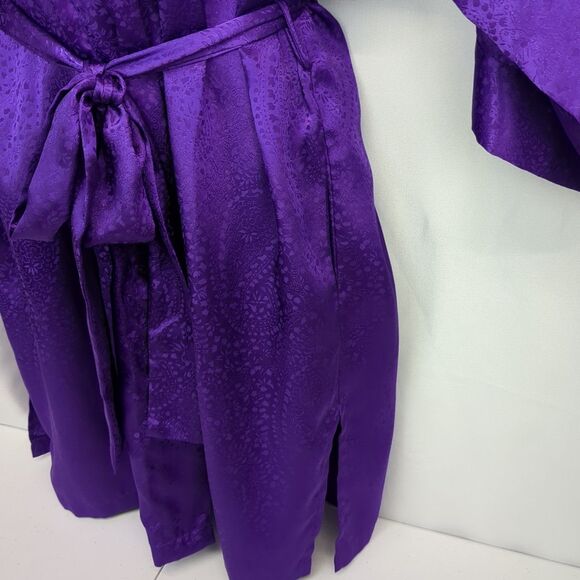 Vtg Victoria's Secret Gold Label Floral Jacquard Satin Purple Long Robe One Size - Picture 3 of 6
